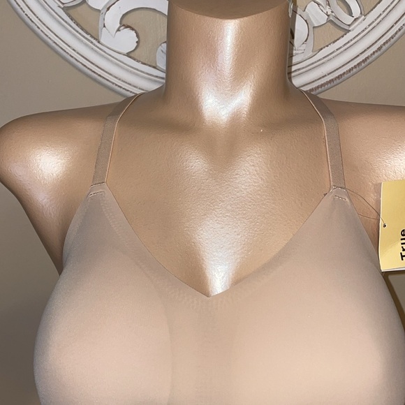 True & Co woman’s bra large check racerback lace nude NWT wireless soft seamless - Picture 2 of 9